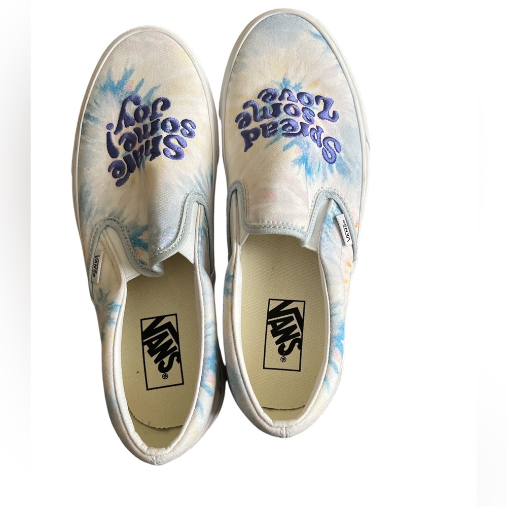 Vans off the wall classic tie dye spread some love joy slip on size W 10…